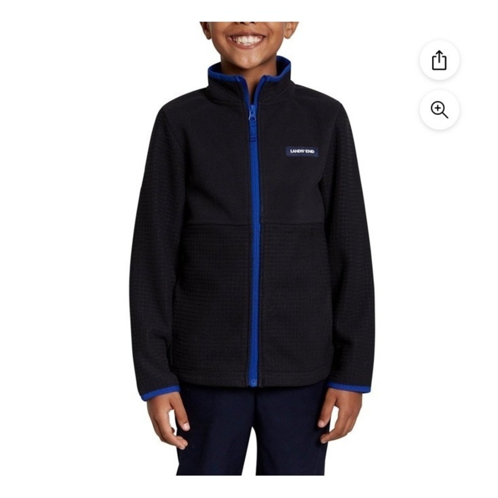 Lands' End Boy's‎ Breathable Grid Fleece Full-Zip Jacket XL 14–6 Black